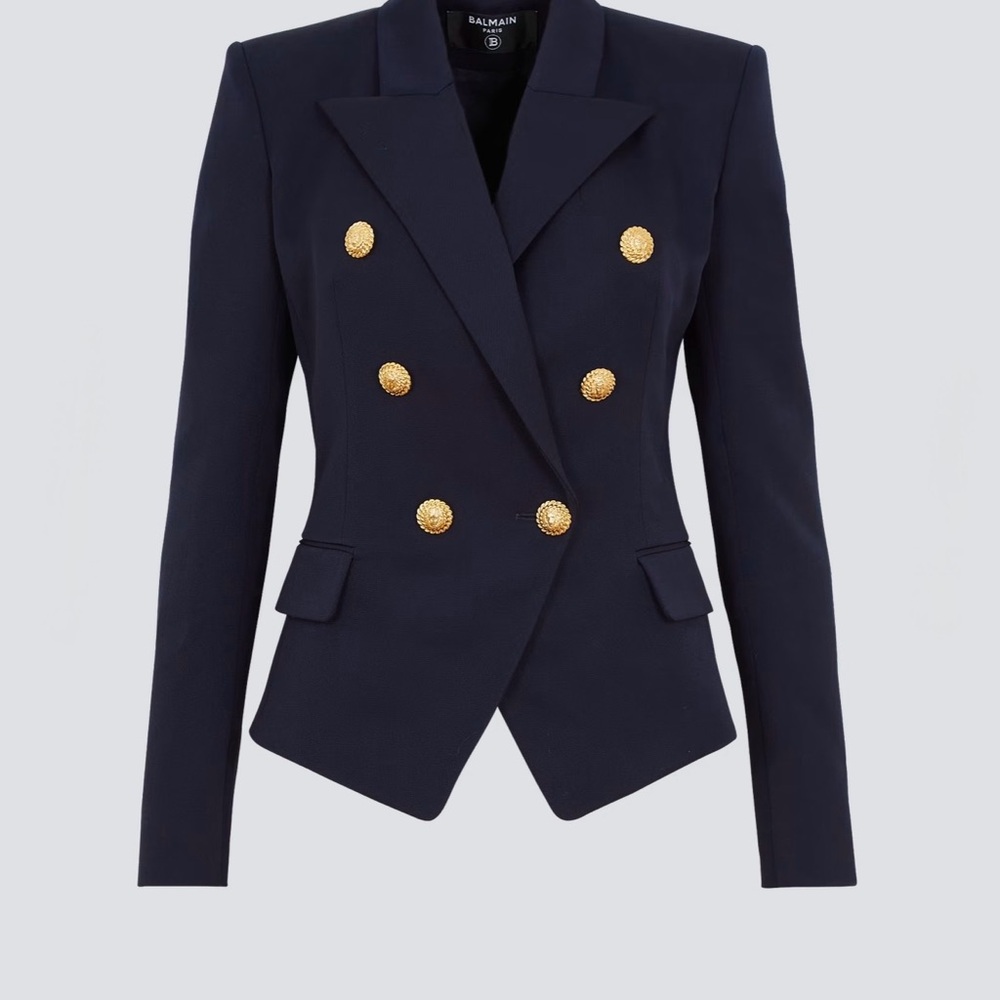 Balmain Fitted Wool Women's Navy Double-Breasted Blazer - FR 38 US 6